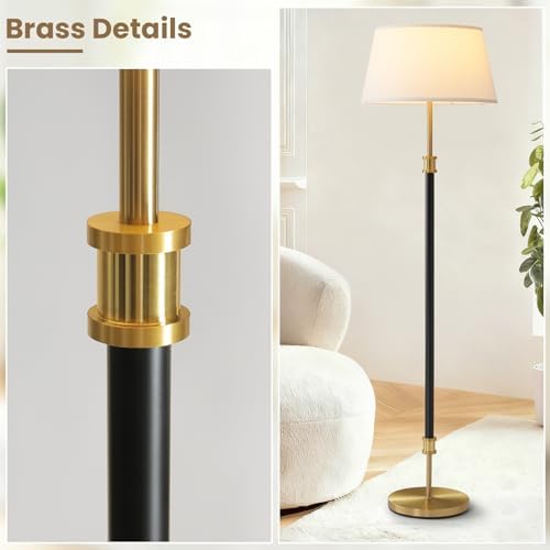 ZenGlimmer Modern Mid Century Floor Lamp with Soft Linen Shade, 63” Tall Blac...