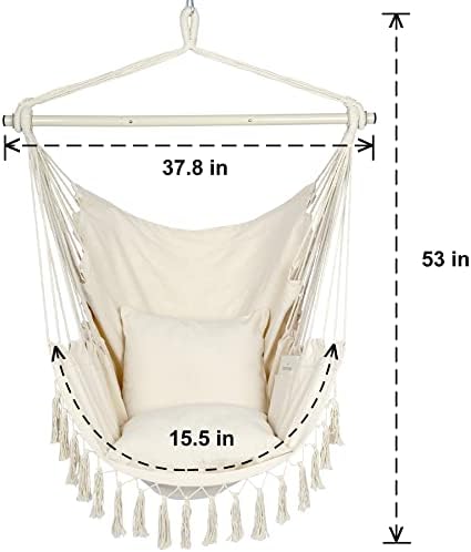 Y- STOP Hammock Chair Hanging Rope Swing, Max 500 Lbs, 2 Cushions Included, L...