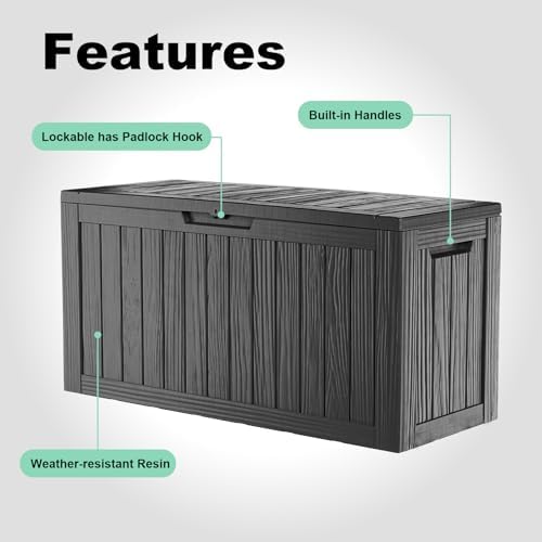 EasyUp 150 Gal Deck Box Waterproof Outdoor Storage Box Black