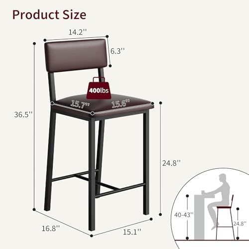 Garvee Bar Stools Set of 4 with Backrest and Footrest, 25 in Counter Height B...