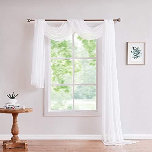 Warm Home Designs 55 x 288 White Sheer Window Scarf. AM White 288"