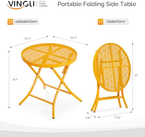 VINGLI Outdoor Folding Side Table with Chic Hollow Pattern and Durable, Rust-...
