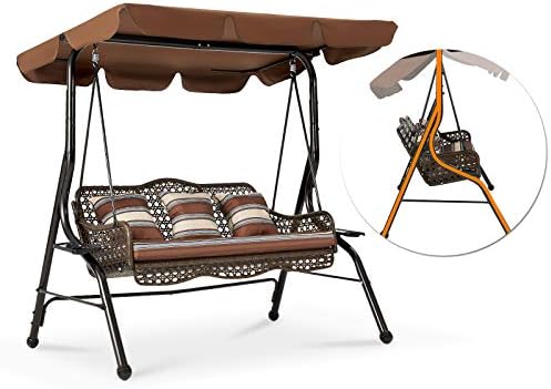 AECOJOY 3-Seat Outdoor Patio Swing Chair, Large Converting Canopy Porch Swing...