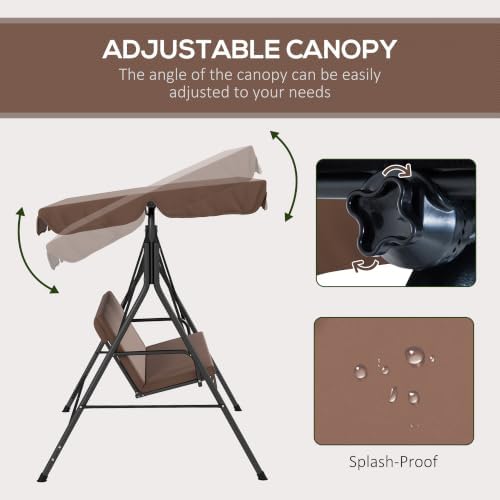 Outsunny 3-Person Porch Swing w/Stand Adjustable Tilt Canopy, Brown