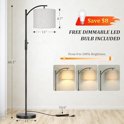 ROTTOGOON Dimmable Floor Lamp, Arc Floor Lamps for Living Room, Stepless Dimm...