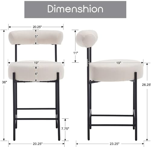 ROCITY Beige Modern Bar Stools Set of 2 Linen Upholstered Counter Stools with...