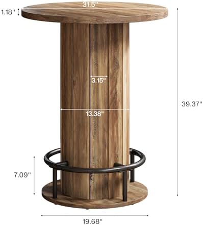Tribesigns Round Bar Table, 39.4" H Wood Bistro Pub Table with Metal Rin...