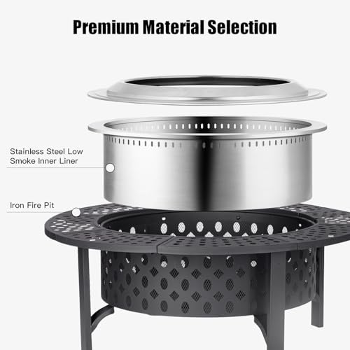 OutVue 47 Inch Smokeless Fire Pit with 2 Grills,Large Firepits for Outside