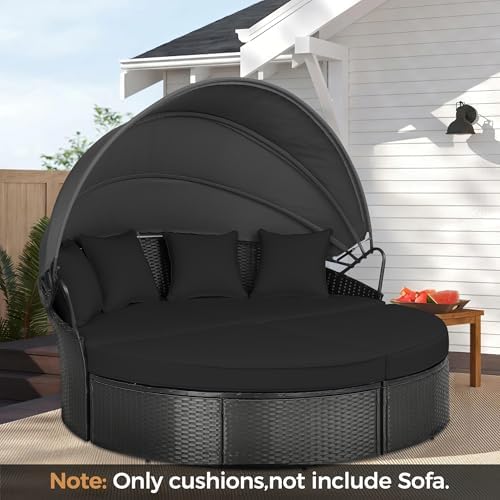 Crownland 66-Inch Outdoor Patio Canopy Bed Round Daybed Replacement Cushions,...
