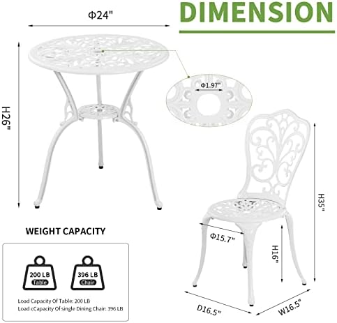 Patio Bistro Sets, Cast Aluminum Bistro Table and Chairs Set of 2 with Umbrel...
