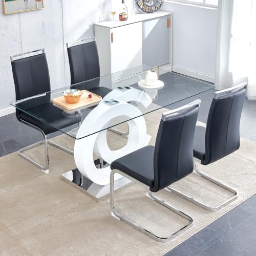 63'' Dining Table Set for 4, Modern Glass Dining Room Table Set for 4...