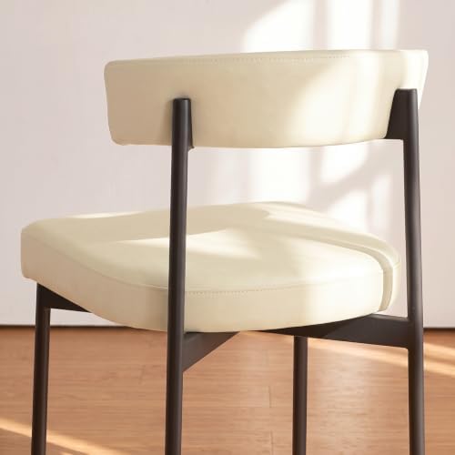 GrandNoor Beige Modern Bar Stools Set of 2, 24 Inch Faux Leather Counter Stoo...