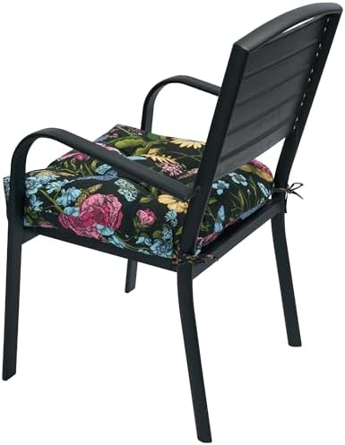 Indoor/Outdoor Tufted Seat Cushions, 19x19x5 Inch-Black Flower Butterfly