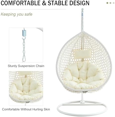 Egg Chair Indoor, Hanging Egg Chair with Stand, Rattan Wicker Swing Chair wit...