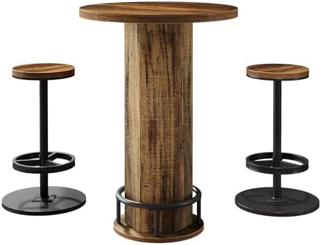 Tribesigns Round Bar Table with Chairs, Industrial Bistro Sets with 2 barstoo...