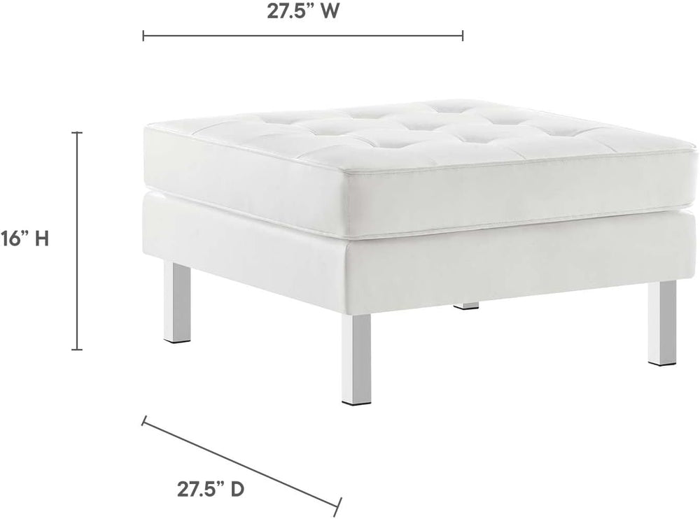 Modway Loft Tufted Button Faux Leather Upholstered Square Ottoman in Silver W...
