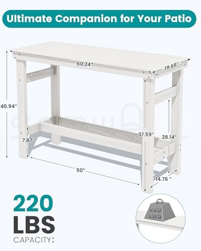 SERWALL 41" HDPE Outdoor Bar Table with 1.6" Umbrella Hole, White