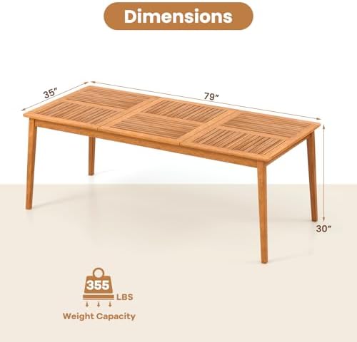 HAPPYGRILL Outdoor Acacia Wood Dining Table for 8 People, 79” x 35” Rectangul...