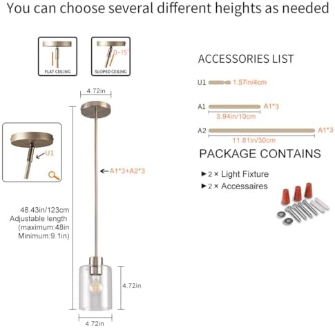 Brushed Nickel Pendant Lights,Modern Farmhouse Pendant Light,Light Fixture Ki...