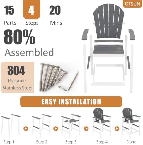 OTSUN Tall Adirondack Chairs, Bar Height Outdoor Chairs