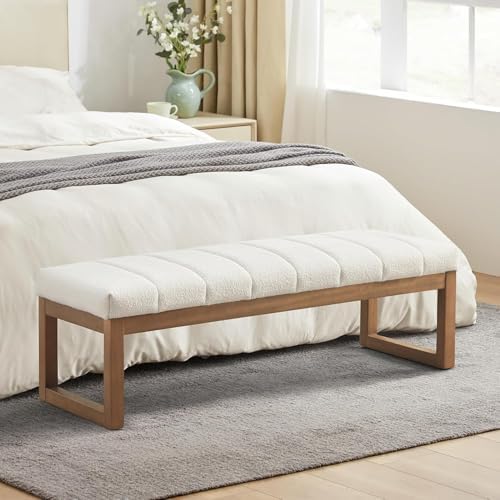 Zihanhome 52.7" Bedroom Bench for End of Bed, Modern Upholstered Teddy F...