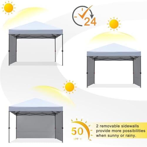 COOSHADE Pop Up Canopy Tent with 2 Sidewalls, 8x8, White