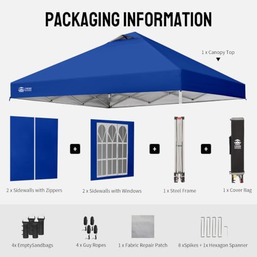 CROWN SHADES 10X10 Pop Up Canopy Tent with Sidewalls, One-Push Setup, Blue