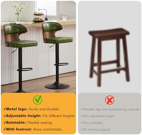 Bar Stools Set of 2, 360° Swivel Barstools with Solid Wood Back and Footrest,...