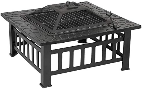 HomGarden 32" Fire Pit Outdoor Patio Square Metal Heater Deck Firepit Ba...