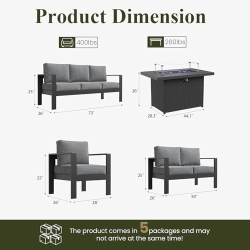 LayinSun 7 Piece Aluminum Outdoor Furniture Set with Fire Pit Table