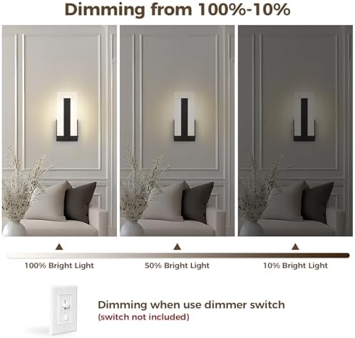 Joosenhouse Modern Black Wall Sconces Set of 2, ETL Certified, 5 CCT Selectab...