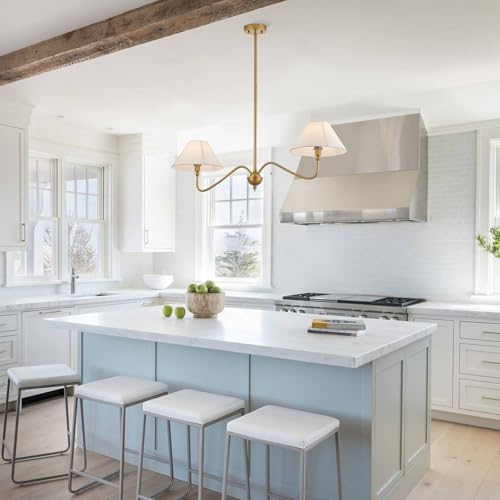 Modern Gold Linear Chandelier for Kitchen Island, 2-Light Linear Light Fixtur...