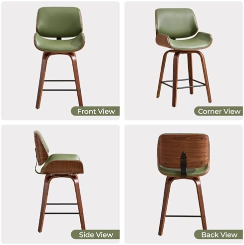 Swivel Bar Stools Set of 2,24" Upholstered Faux Leather Barstools,Mid Ce...