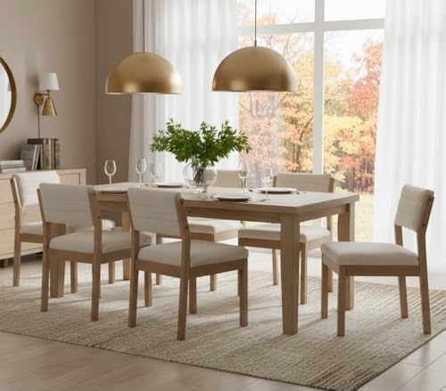 RIVOVA Linen Dining Chairs Set of 6, Comfortable Upholstered Kitchen Chairs w...