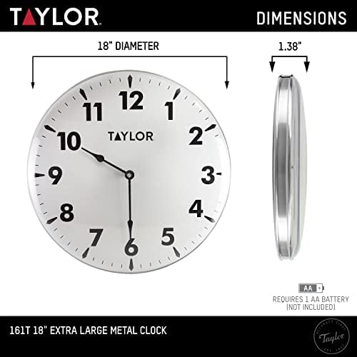 Taylor Indoor Outdoor Metal Wall Clock, Wireless Thermometer with Easy to Rea...