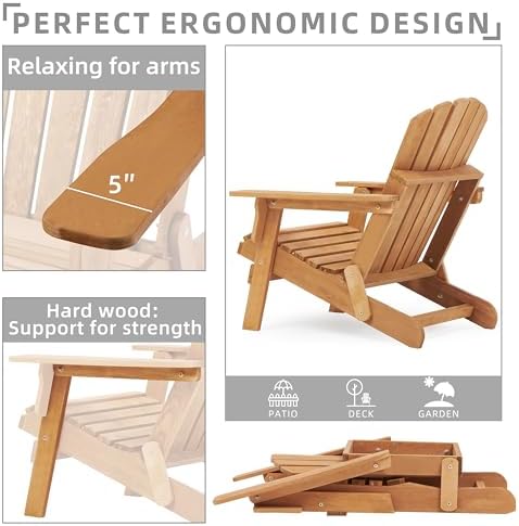 SoliWood Oversize Wooden Outdoor Folding Adirondack Chair with Pre-Assembled ...