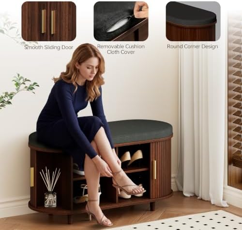 DHH 2-Tier Storage Bench,Wide Shoe Bench with Thickened Padded Seat Cushion, ...