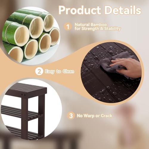 NEWBULIG Shoe Rack Bench, 3-Tier Bamboo Shoe Organizer, Wooden Entryway Stora...
