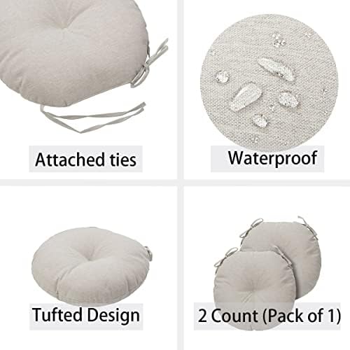 Bistro Chair Cushions 15 inch,Set of 2,Tufted Round Chair Cushions with Ties,...