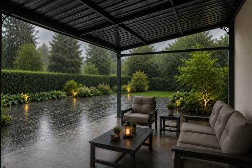 8x10 FT Lean to Gazebo, Wall Mounted Hardtop Pergola with Sloping Galvanized ...