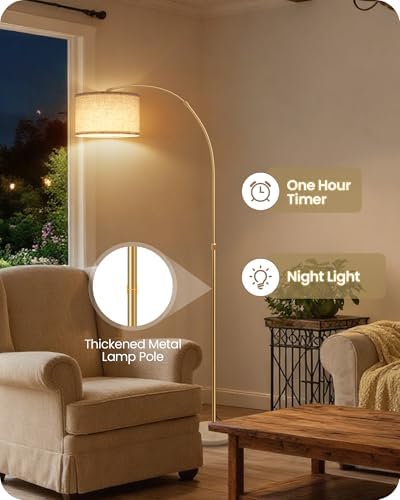75" Arc Floor Lamp with Marble Base and Adjustable Height, Rotating Hang...