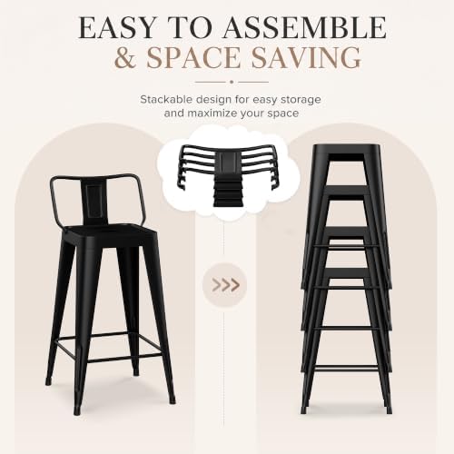 Metal Bar Stools Set of 4,26 Inch Counter Height Stools with Low Back Black