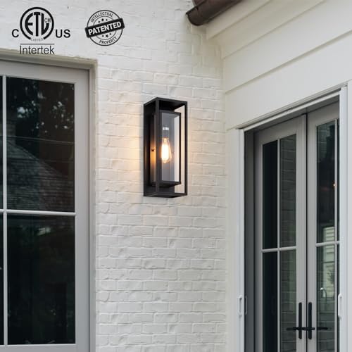 mirrea 18" Modern Outdoor Porch Wall Light, Matte Black, 2 Pack