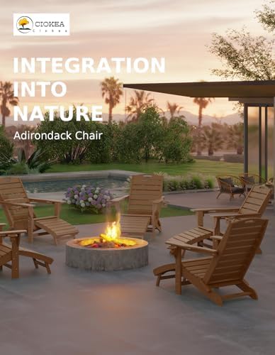 Ciokea HDPE Folding Adirondack Chair with Footrest,Teak,2