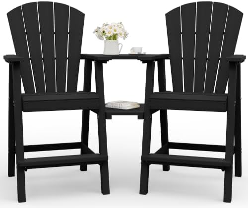 Tall Adirondack Chairs Set of 2 with Table Trays, Black