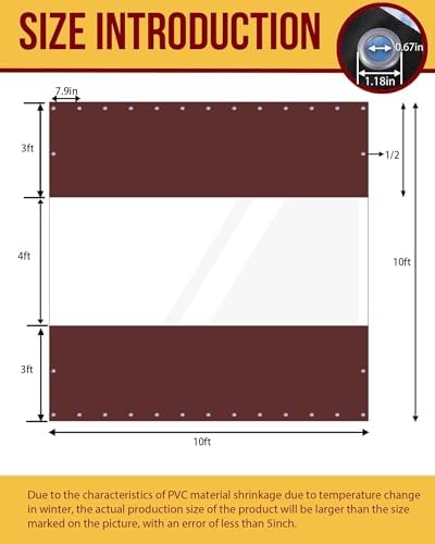 FoundGo 10'H x 10'W Vinyl Curtains for Patio 19oz, Outdoor Clear Viny...