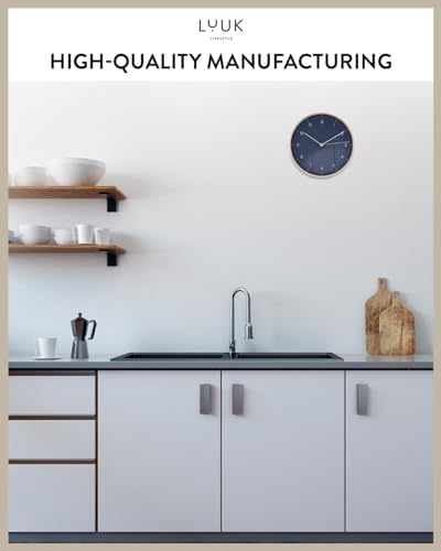 LUUK LIFESTYLE Modern Silent Quartz Wall Clock, 10in, Dark Blue & Gold