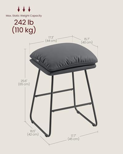 VASAGLE Bar Stools Set of 2, Leather, Metal Sled Legs, 25.6 Inches