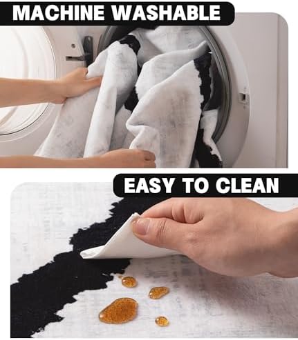 YIHOUSE Modern Area Rugs for Bedroom,5x7 Washable Black and White Rug, Thin A...