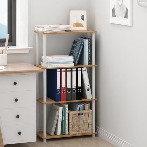 Furinno Turn-N-Tube Storage Shelves, 4-Tier Book Shelf, Corner Shelf, Toolles...